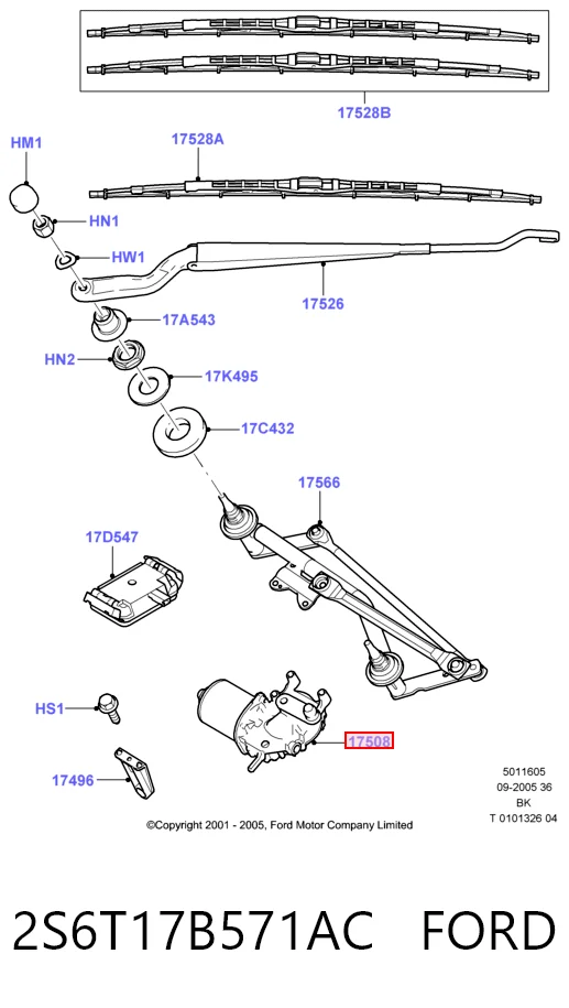 2S6T17B571AC Ford Motor del limpiaparabrisas