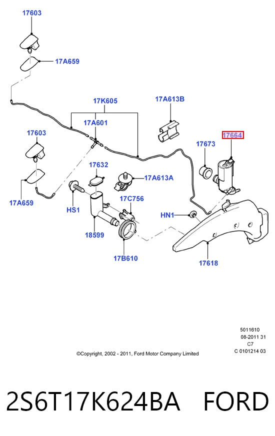 2S6T17K624BA Ford Bomba-motor de limpiaparabrisas delantero/trasero