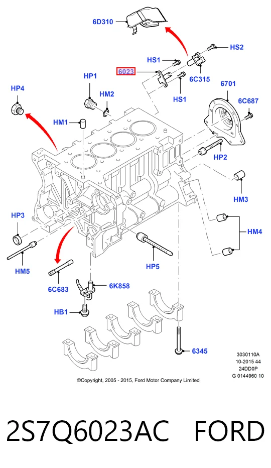 2S7Q6023AC Ford Soporte del sensor de posición del cigüeñal