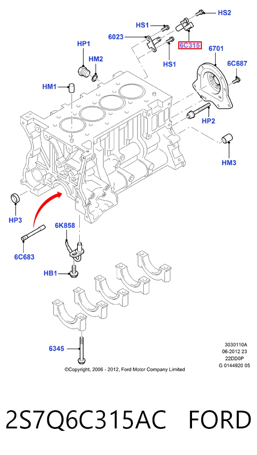 2S7Q6C315AC Ford Sensor de posición del cigüeñal