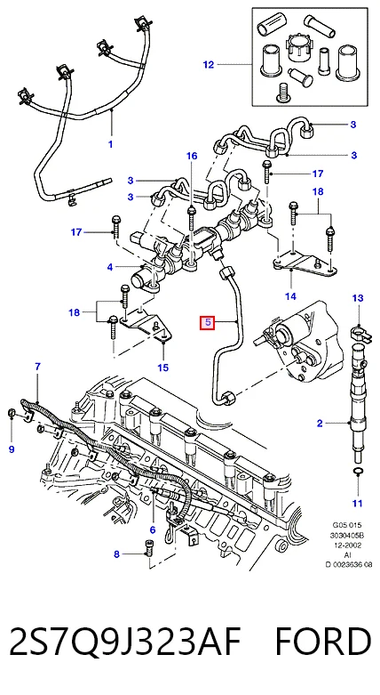 Tubo de combustible de la bomba de alta presión al riel de combustible 2S7Q9J323AF FORD