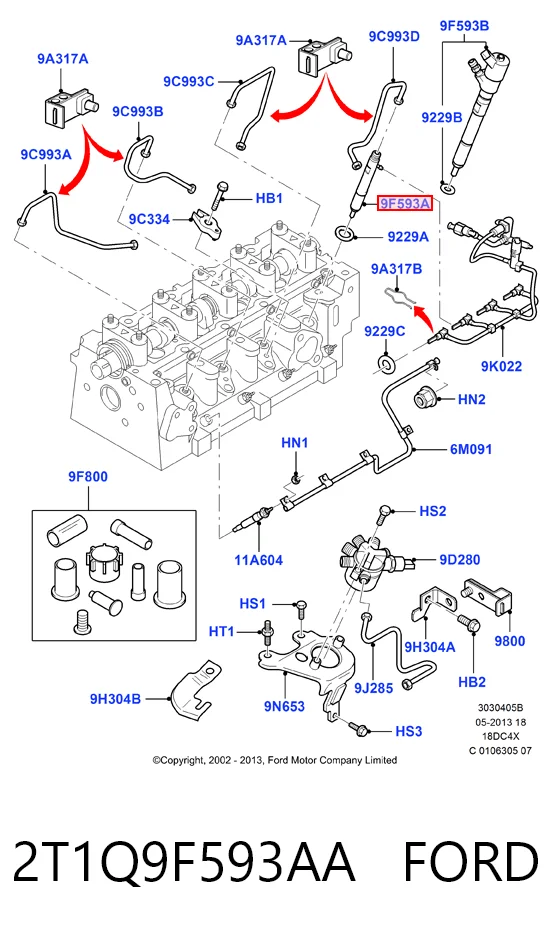 2T1Q9F593AA Ford Inyector de combustible