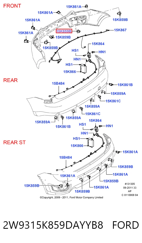 Sensor de aparcamiento trasero lateral 2W9315K859DAYYB8 FORD