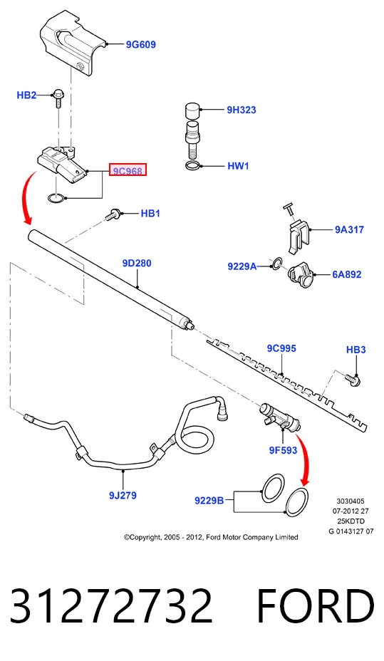 31272732 Ford Sensor de presión de combustible