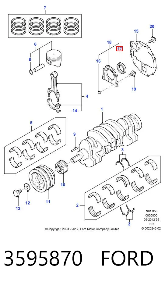 Retén trasero del cigüeñal 3595870 FORD