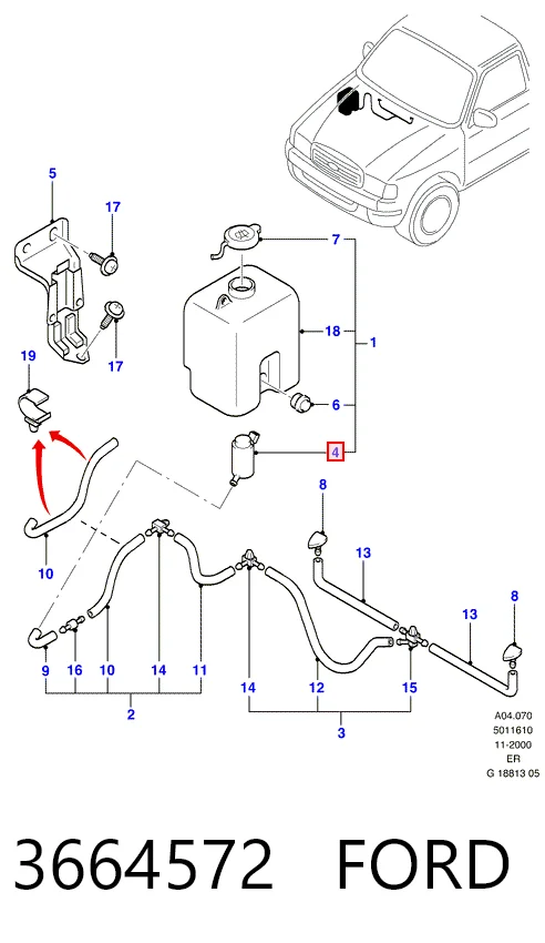 Motor de la bomba del lavaparabrisas delantero 3664572 FORD