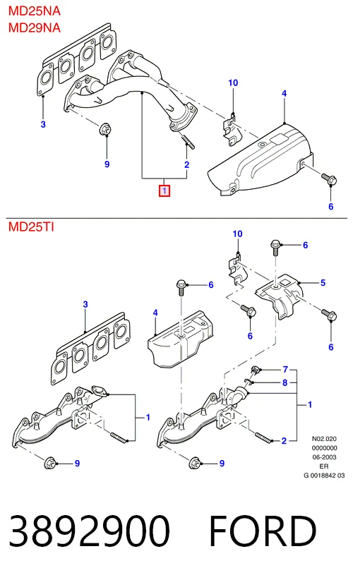 Colector de escape para Ford Ranger EQ