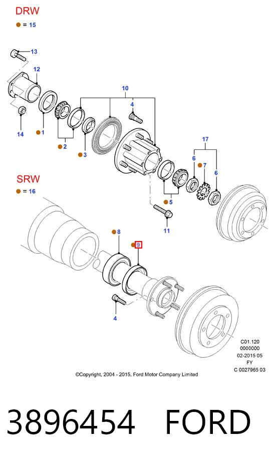 3896454 Ford Retén de cubo trasero