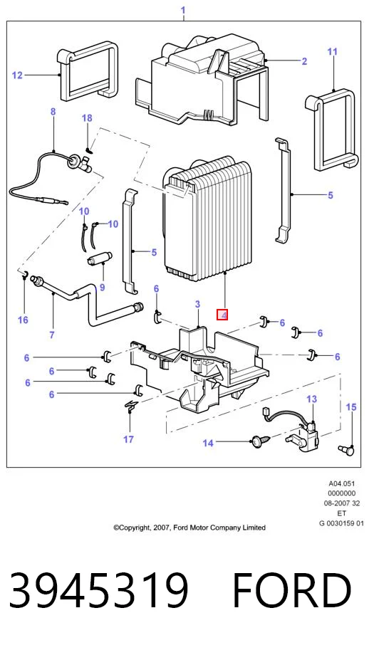 3945319 Ford Evaporador, aire acondicionado