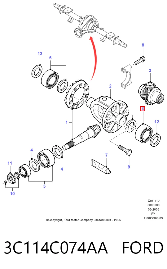 Cojinete del diferencial del eje trasero 3C114C074AA FORD