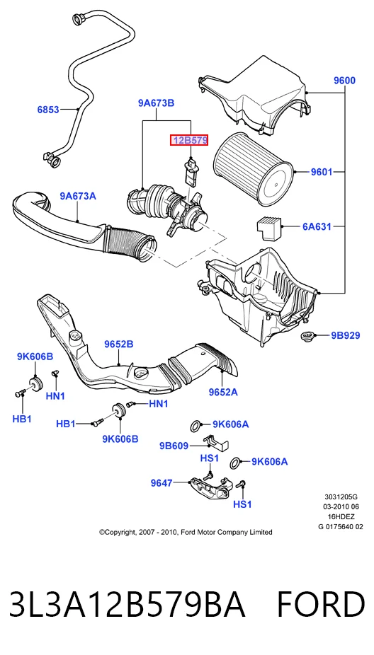3L3A12B579BA Ford Sensor de flujo de aire