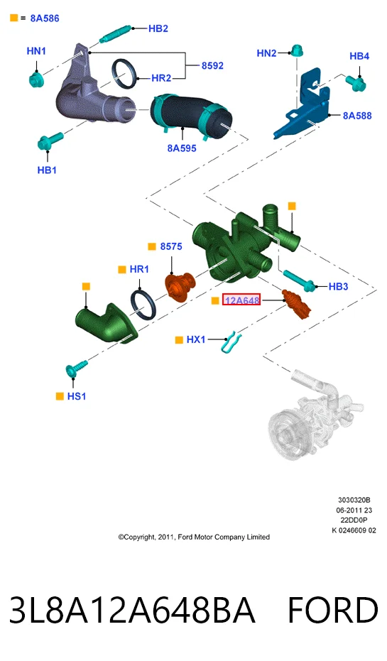 3L8A12A648BA Ford Sensor temperatura refrigerante