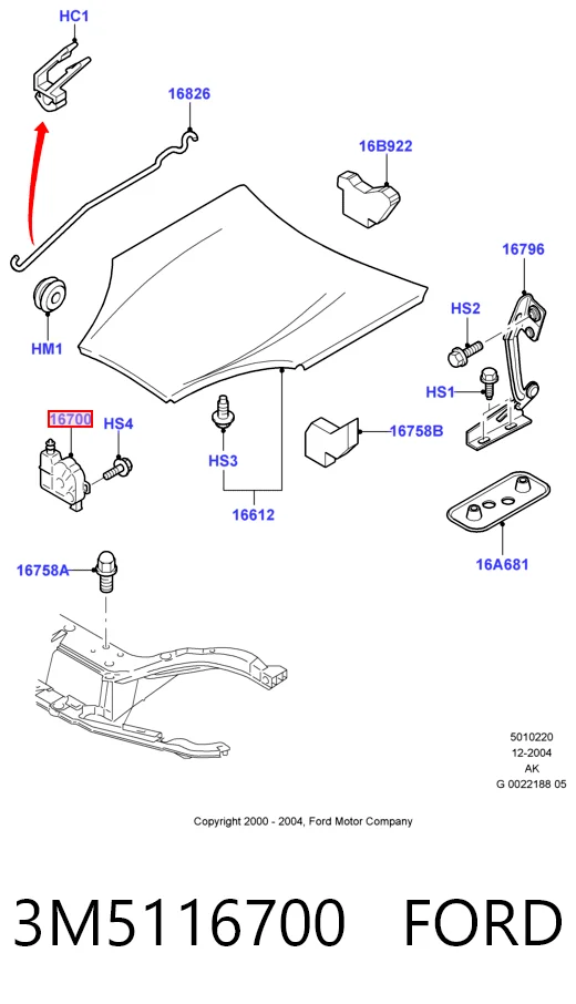 3M5116700 Ford Cerradura de Capot
