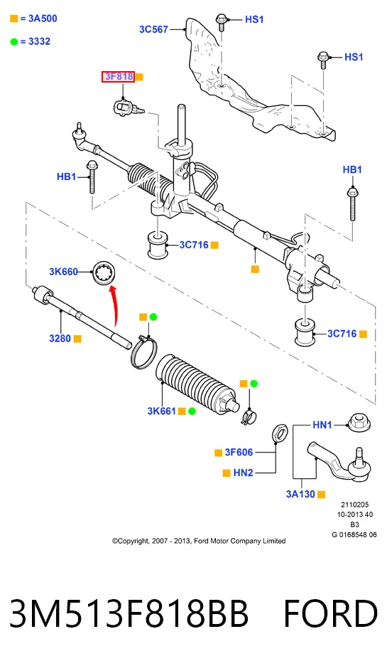 3M513F818BB Ford Sensor de ángulo de giro del volante