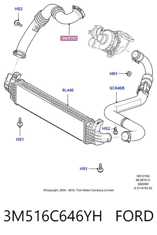 3M516C646YH Ford Manguera del intercooler