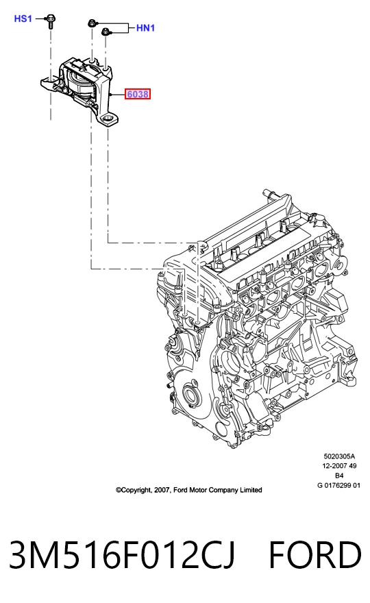 3M516F012CJ Ford Soporte delantero derecho del motor
