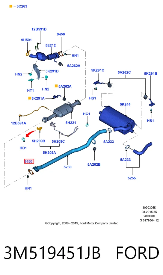 3M519451JB Ford Junta de sistema de escape