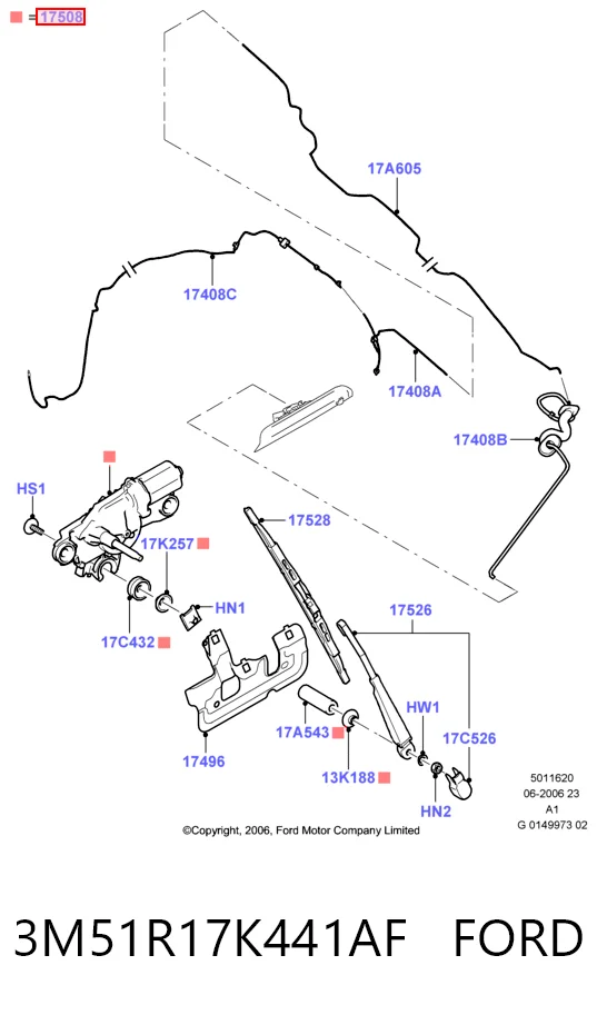 3M51R17K441AF Ford Motor del limpiaparabrisas trasero