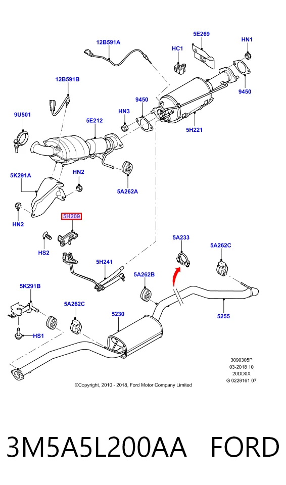 3M5A5L200AA Ford Sensor de presion de escape