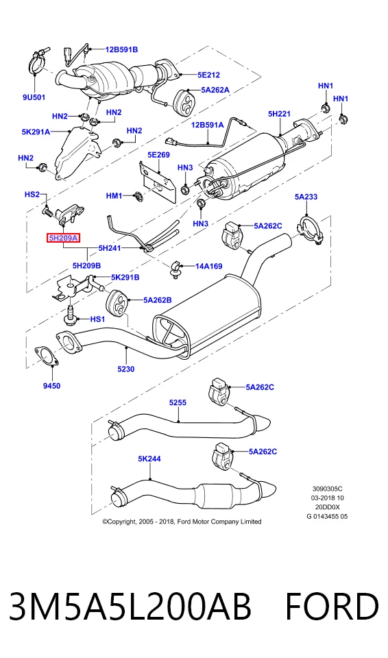 3M5A5L200AB Ford Sensor de presion de escape
