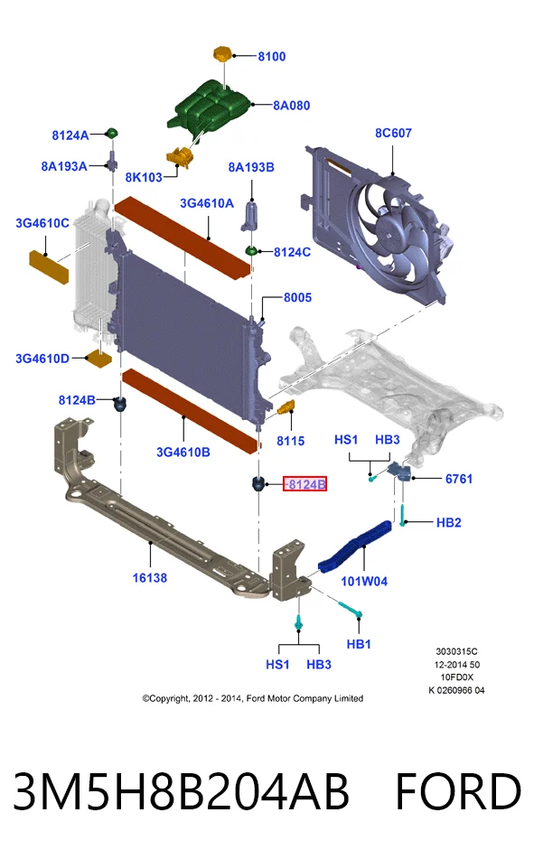 3M5H8B204AB Ford Soporte inferior de fijación del radiador