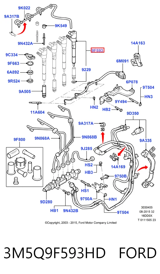 3M5Q9F593HD Ford Inyector de combustible