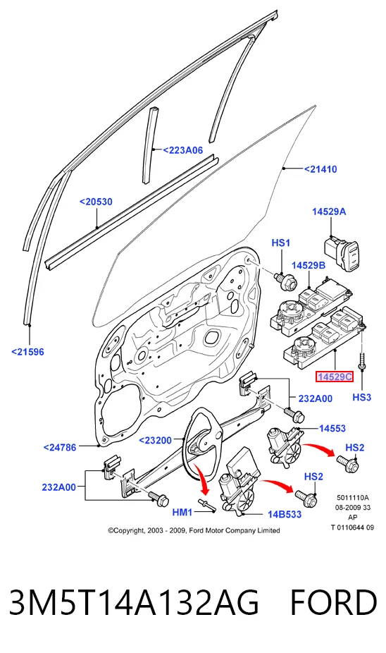 3M5T14A132AG Ford Unidad de control de elevalunas delantera izquierda