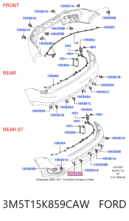 3M5T15K859CAW Ford Sensor de aparcamiento trasero lateral