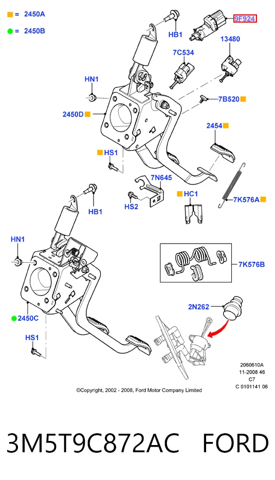 3M5T9C872AC Ford Interruptor luces de freno