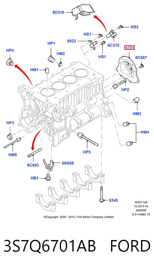 3S7Q6701AB Ford Anillo retén cigüeñal