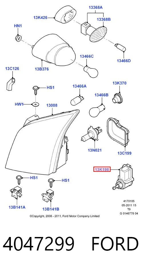 Elemento de regulación, regulación del alcance de faros  para Ford Transit VI V347/8