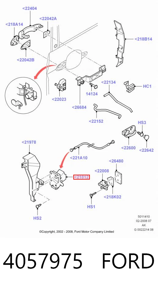 4057975 Ford Cerradura de puerta delantera derecha