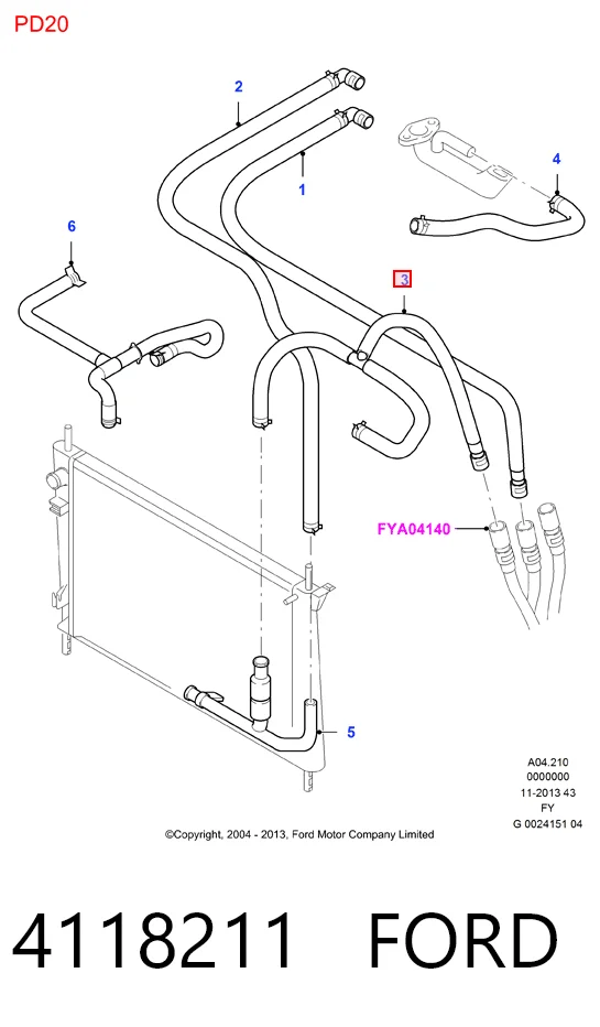 Manguera (tubo) del sistema de refrigeración 4118211 FORD