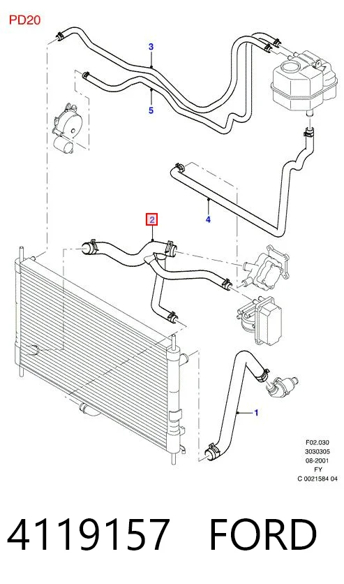 Manguera inferior del radiador 4119157 FORD