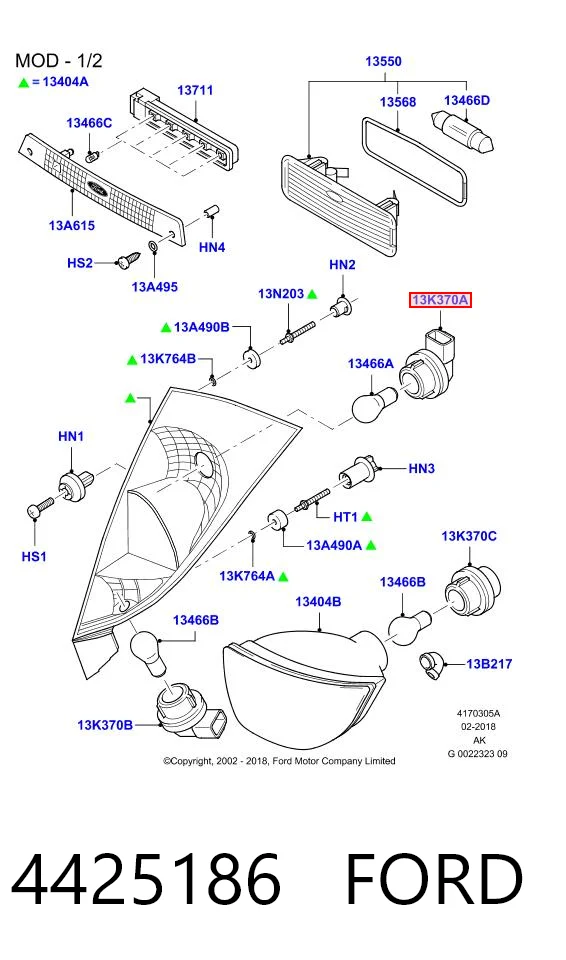 4425186 Ford Portalámparas de luz trasera