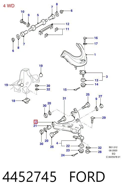 Brazo inferior derecho de la suspensión delantera UH7534300A Mazda