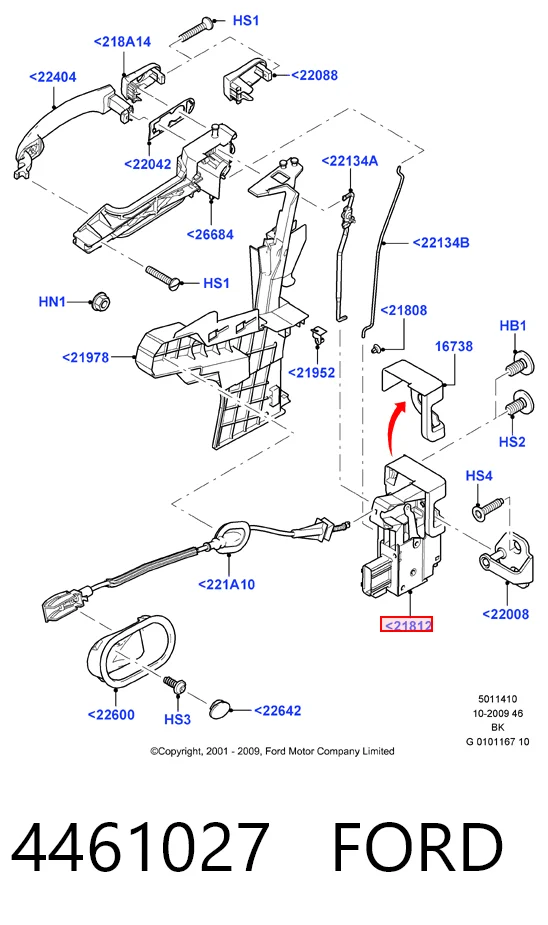 Cerradura de puerta delantera izquierda 4461027 FORD