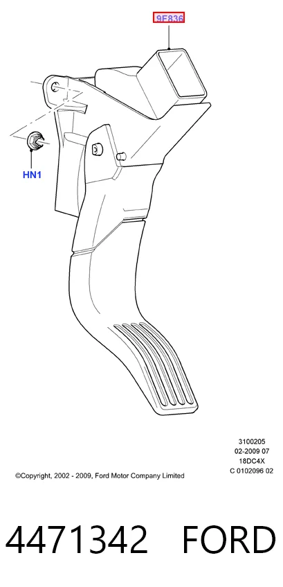 Pedal del acelerador 4471342 FORD