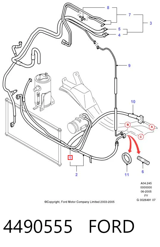 Manguera de aire acondicionado de compresor al condensador 4490555 FORD