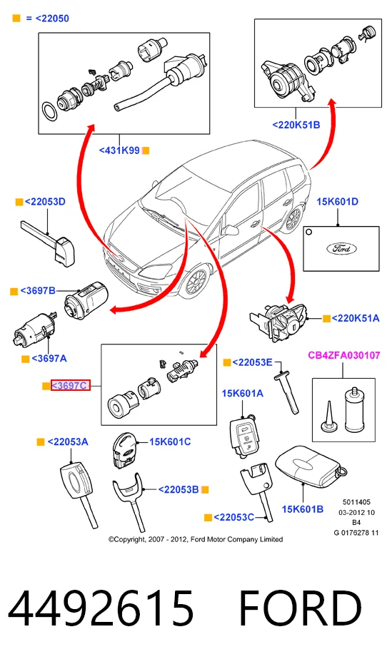 Cilindro de cerradura de encendido para Ford Mondeo IV CA2