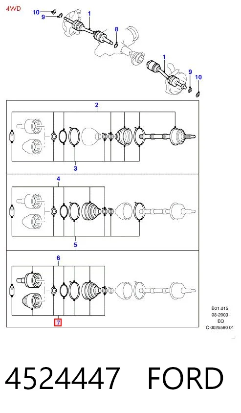 4524447 Ford Junta homocinética interna delantera izquierda