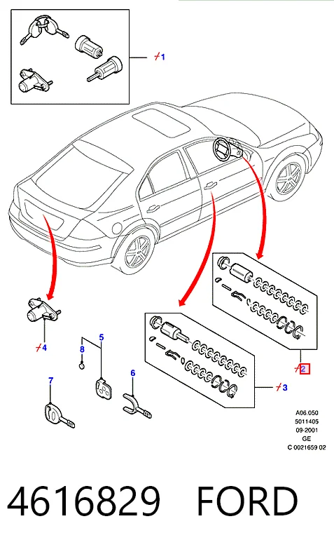 Cilindro de la cerradura de encendido 4616829 FORD