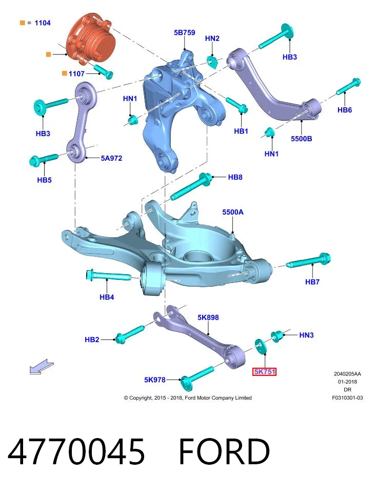 4770045 Ford Arandela excéntrica del perno de ajuste de caída trasero