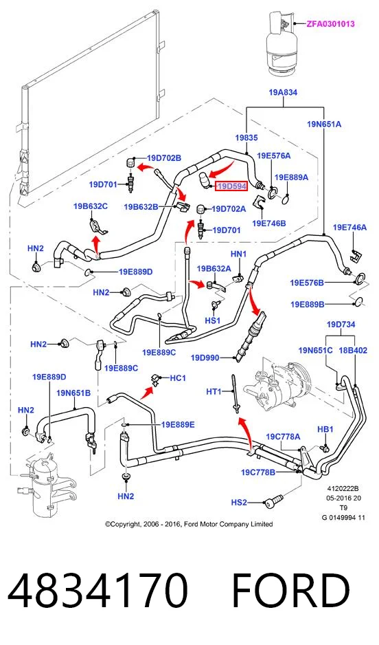4834170 Ford Sensor de baja presion aire acondicionado