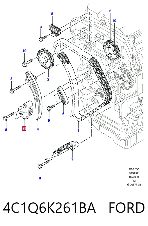 4C1Q6K261BA Ford Tensor de cadena de distribución