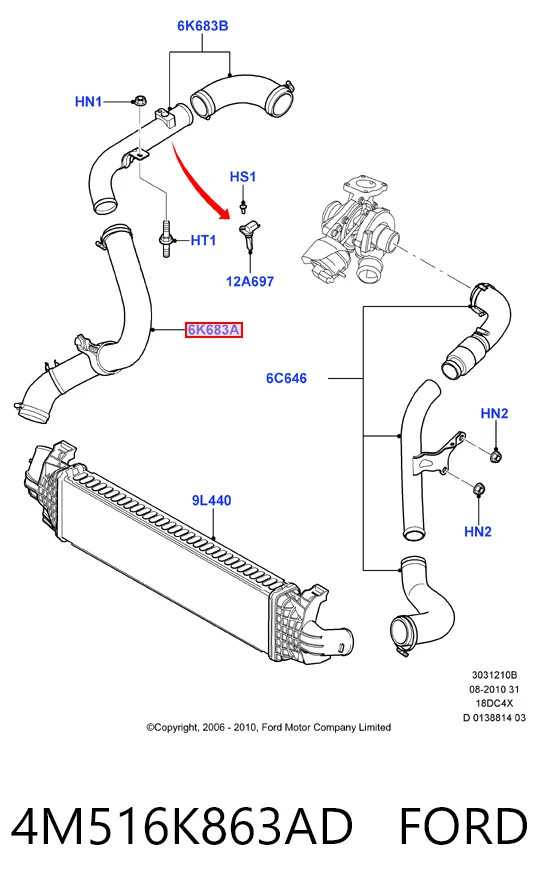 4M516K863AD Ford Manguera del intercooler