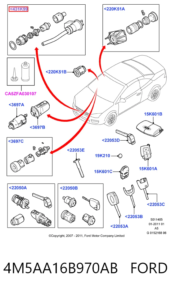 4M5AA16B970AB Ford Cilindro de la cerradura del capó