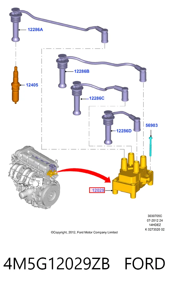 4M5G12029ZB Ford Bobina de ignición