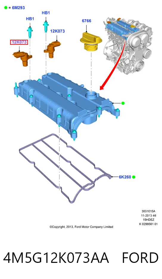 4M5G12K073AA Ford Sensor posición arbol de levas
