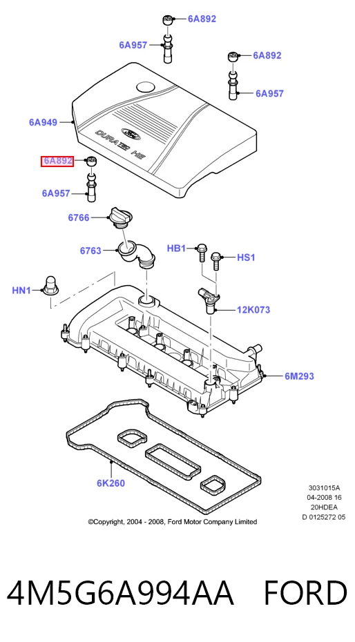 4M5G6A994AA Ford Cojín de la tapa decorativa del motor